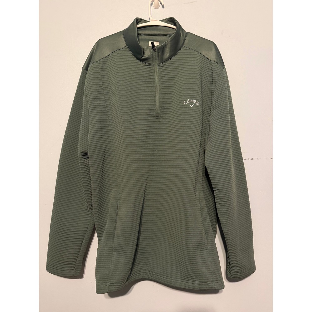 Callaway Men's XXL Opti-Dri 1/4 Zip‎ Ribbed Pullover Green